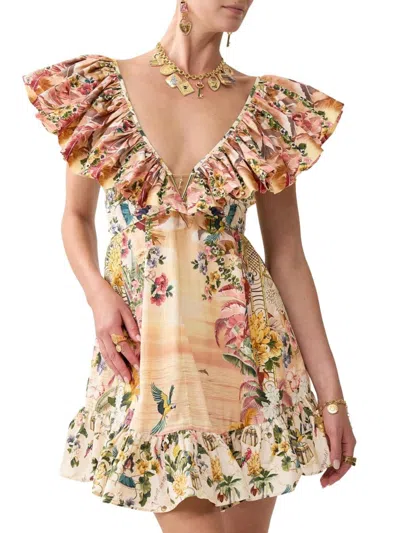 Camilla Women's  X White Lotus Frill Hardware Minidress In Neutral