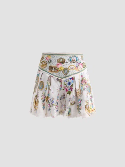 Camilla Women's Corset Waist Linen Shorts In White