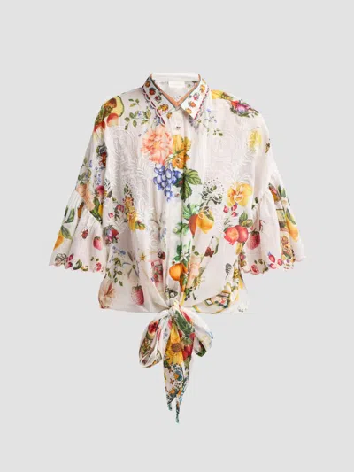 Camilla Women's Embellished Cotton Tie-front Shirt In Multi