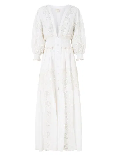 Camilla Women's Embellished Shirred Linen Maxi Dress In White