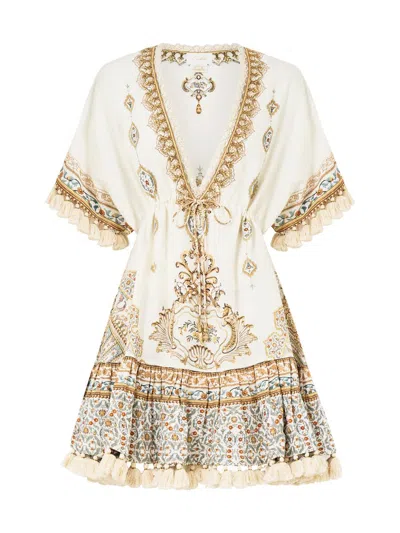 Camilla Women's Embroidered V-neck Linen Minidress