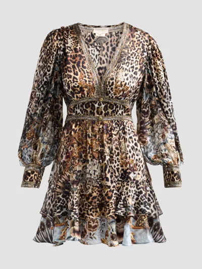 Camilla Women's Fiesta, Siesta, Repeat Silk Mini Dress In Brown