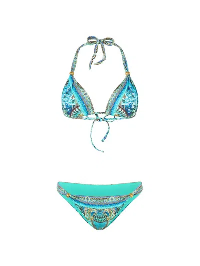 Camilla Women's Flamenco Euphoria Ball-trim Triangle Bikini In Blue