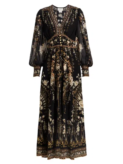 Camilla Women's Flamenco Folklore Silk Shaped Waistband Dress In Multi