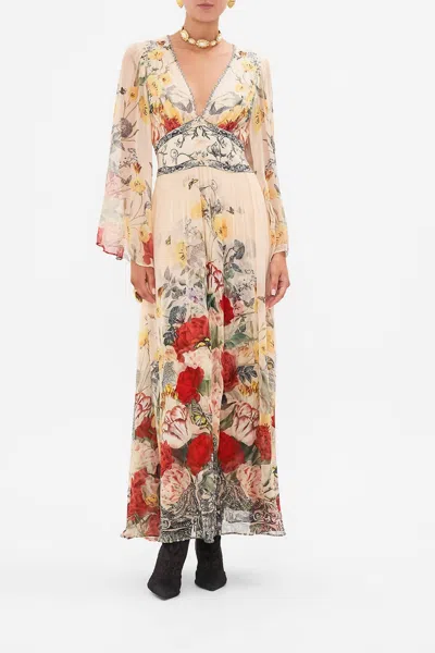 CAMILLA WOMEN'S FLARED SLEEVE DRESS IN BEIGE MULTI