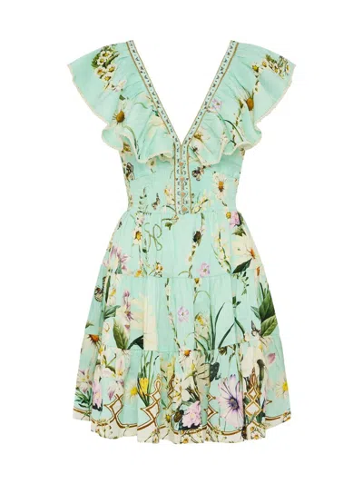 Camilla Women's Floral Freefall Printed Linen Minidress In Pink