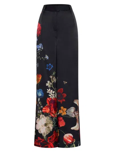 Camilla Women's Floral Silk Wide-leg Pants In Black