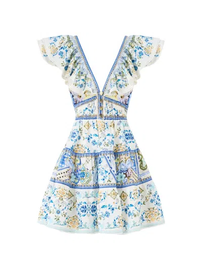 Camilla Women's Floral Tiered Linen Minidress