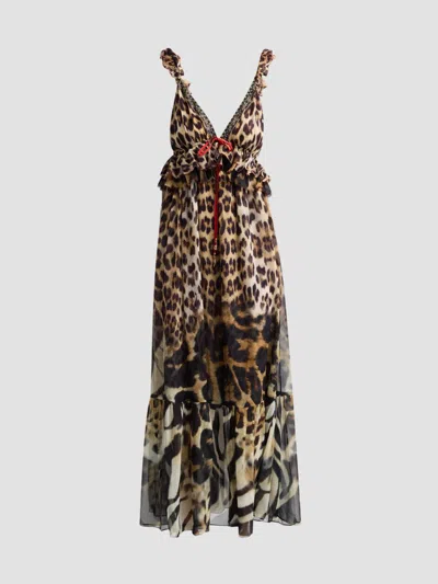 Camilla Women's Frill Silk Printed Dress In Beige
