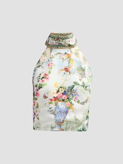 Camilla Women's Halterneck Scarf Printed Top In Multi