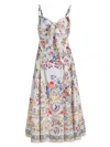 Camilla Ballerina Tie-detailed Cutout Ruched Floral-print Cotton-blend Midi Dress In Multi