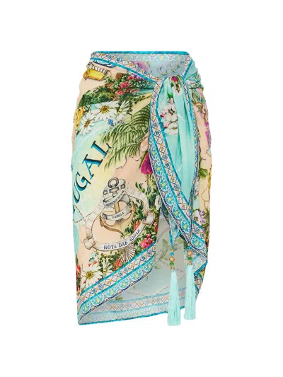 Camilla Women's Just Coasting Short Tassel Sarong In Blue