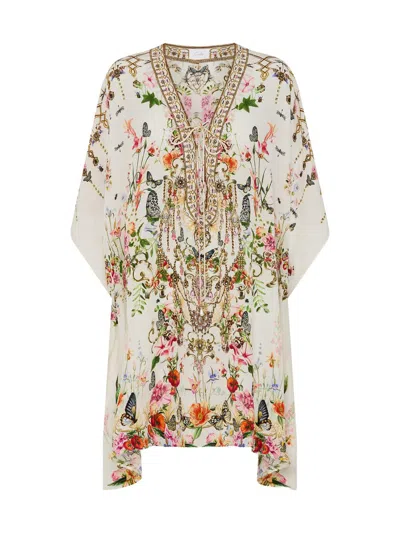Camilla Women's Lace-up Silk Mini Kaftan In Multi