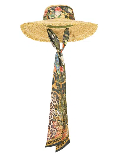 Camilla Women's Large Scarf-trim Straw Sun Hat In Leotigra Land