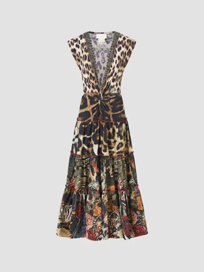 Camilla Leopard-print Twist-front Midi Dress In Multi