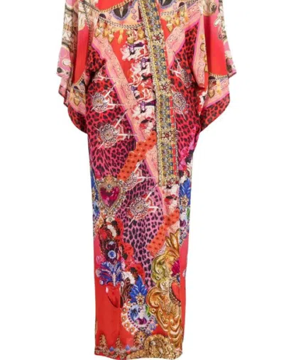 Camilla Women's Long Kimono Coat Artesania Mania Wide Sleeves Beaded Multi-color In Red