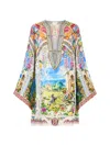 Camilla Deep V Neck Hardware Short Kaftan In Multi