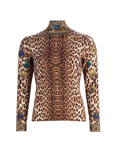 Camilla Women's Nazar Nirvana Embellished Leopard-print Jersey Top In Brown