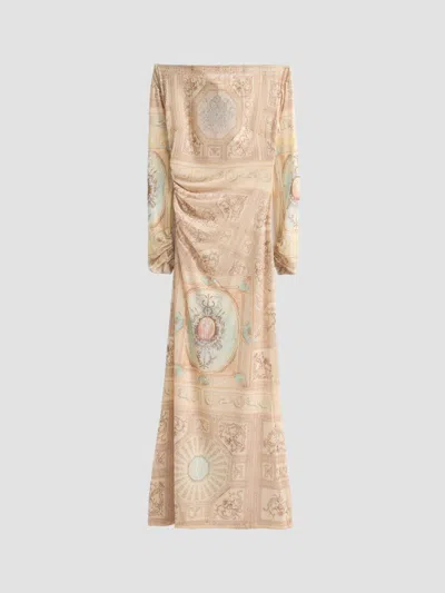 Camilla Mesh Off Shoulder Gathered Jersey Dress A Beloved Boudoir In Neutral