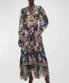 CAMILLA WOMEN PLAY YOUR CARDS RIGHT LONG BUTTON-FRONT TIERED SILK DRESS