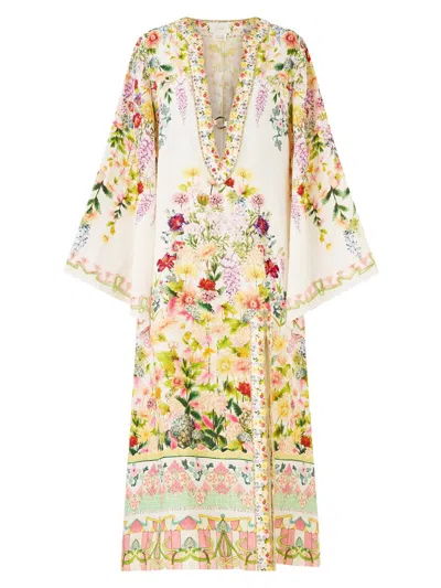 Camilla Women's Plunging V-neck Printed Linen Caftan In Yellow
