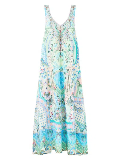Camilla Women's Printed Linen Open-back Maxi Dress In Blue