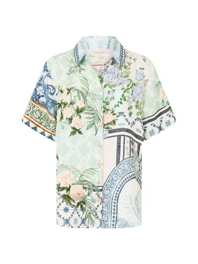 Camilla Women's Printed Linen Short-sleeve Shirt