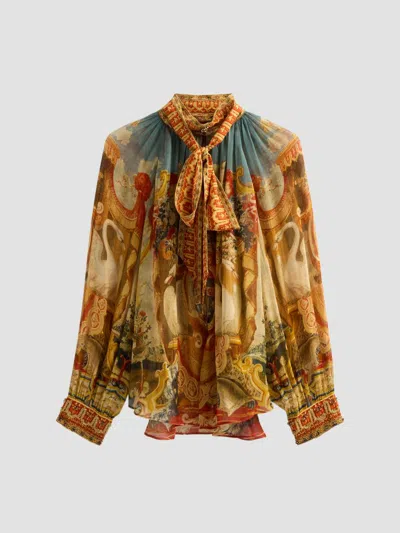 Camilla Women's Printed Pussybow Silk Blouse In Brown