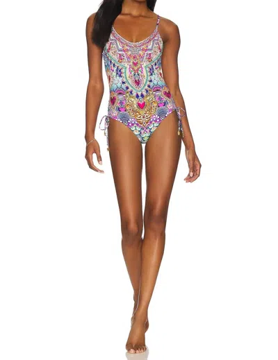 Camilla Women's Scoop Neck Lace Up Side One Piece In Lucky Charms In Multi