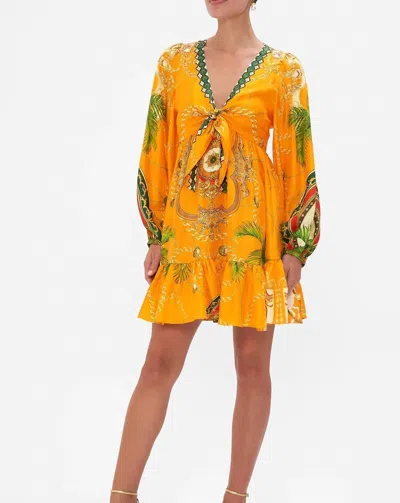 Camilla Women's Short Front Tie Blouson Dress In Dancing With The Bulls In Yellow