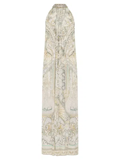 Camilla Women's Silk Halterneck Maxi Dress In Ivory Tower Tales