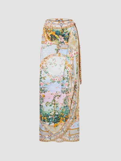 Camilla Women's Sisi Society Print Draped Wrap Maxi Sarong In Blue