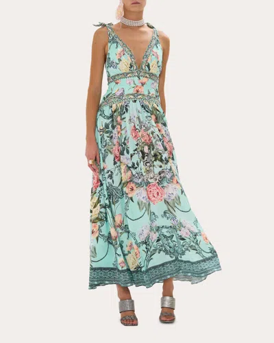 Camilla Tie Shoulder Dress Petal Promise Land In Blue/green