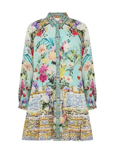 Camilla Women's Tiered Linen Minidress In Green