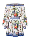 Camilla Off Shoulder Short Dress In Tiles Darls In White