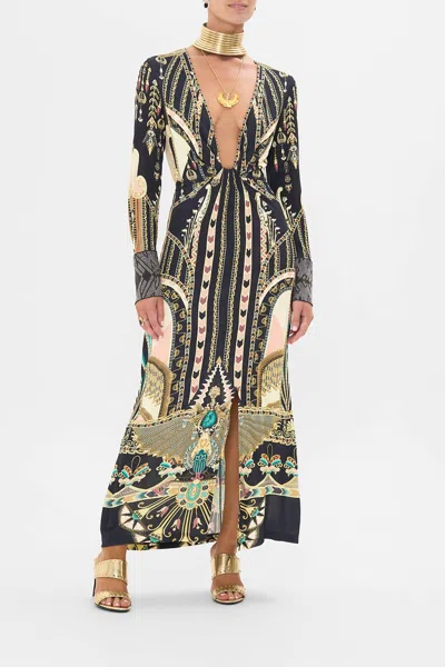 Camilla Women's Twist Front Jersey Dress In Black Gold
