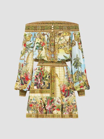 Camilla Women's Wanderlust Empire Print Silk Off-the-shoulder Mini Dress In Multi