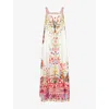 Camilla Womens Faith, Luck & Justice Floral-print Wide Strap Linen Maxi Dress Xs In Multi