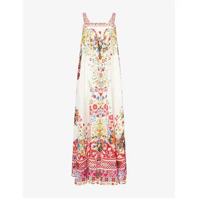 Camilla Womens Faith, Luck & Justice Floral-print Wide Strap Linen Maxi Dress Xs In Multi