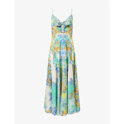 Camilla Womens Floral Tie-front Silk Maxi Dress Dial Up The Tiles