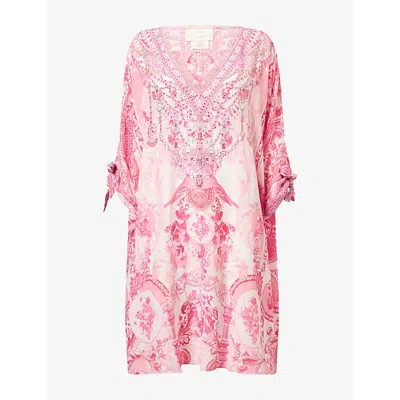 Camilla Womens Floral V-neck Silk Kaftan Livin La Vida Rosa