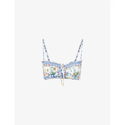 Camilla Womens Tiles Darls Floral Ruched-cups Bikini Top
