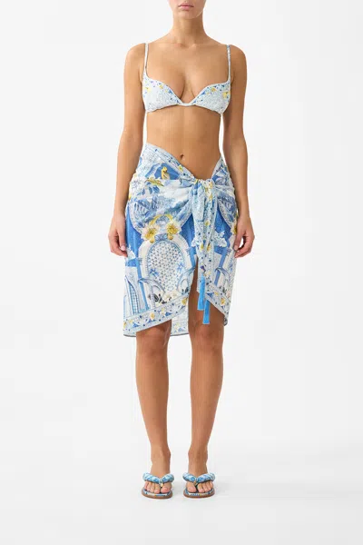 Camilla Woven Short Sarong With Tassels De Nada Granada In Blue