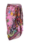 Camilla Woven Short Sarong With Tassels Patchwork Panorama In Pink