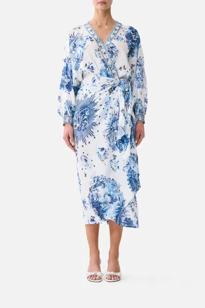 Camilla Wrap Midi Dress The Porcelain Parlour In Blue
