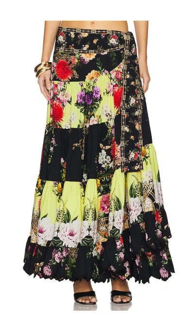 Camilla Wrap Skirt With Gathered Panels Adorned In Alexandria In Black