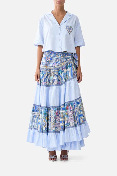 Camilla Wrap Skirt With Gathered Panels Ottoman Opulence In Blue