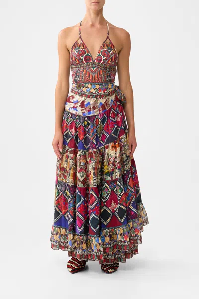 Camilla Wrap Skirt With Gathered Panels Patchwork Alchemy In Multi
