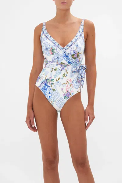 Camilla Wrap Tie One Piece Paint Me Positano In Multi