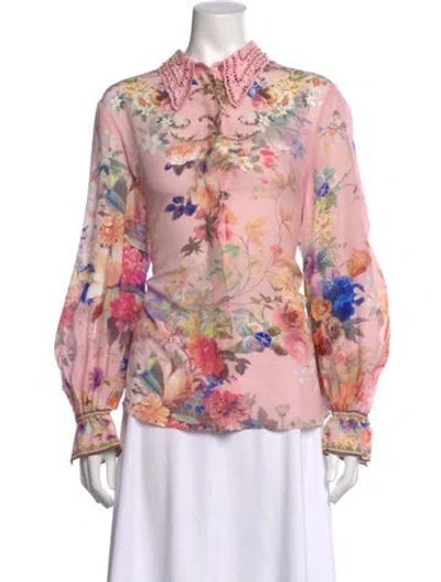 Pre-owned Camilla X Leading Hotels Of The World Silk Floral Print Blouse In White